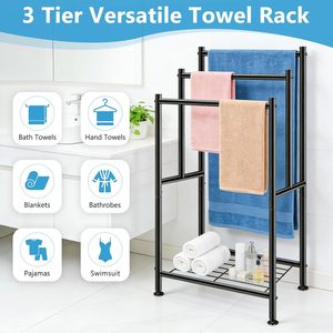 Freestanding 3 Tier Metal Towel <b>Rack</b> with Storage <b>Shelf</b> Bathroom Floor Standing Towel Holder Space Saving Organizer - Product Image 3