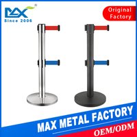 Double finition brossée noire Barrières rétractables pour file d'attente d'aéroport Ceinture de contrôle de foule Cassett Post Pipe Stanchion Barrières de circulation