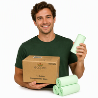 Sacos de Lixo Biodegradáveis Compostáveis PBAT com Tampa de 45L Grande Capacidade Certificados TUV BPI