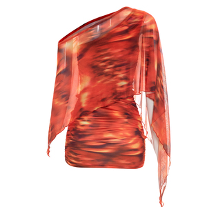 Viviblook Q26DS032 Women Summer <b>Dress</b> Sexy Fashionable Print Asymmetrical One Shoulder Pleated Mini Bodycon <b>Dress</b> - Product Image 6