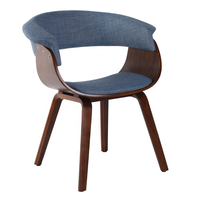 Fauteuil de chambre moderne et confortable, mobilier de styliste italien, en noyer + lin bleu, haute qualité