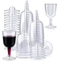 Verres à vin miniatures jetables BST en PET, 160 ml (6 oz), avec base amovible, dorés pailletés, écologiques et biodégradables