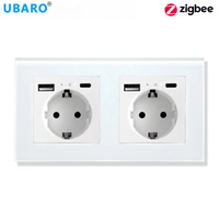 UBARO Zigbee 2 prises EU Schuko intelligentes avec double USB Type-C à charge rapide, panneau en verre trempé blanc, compatible Tuya Smart Home