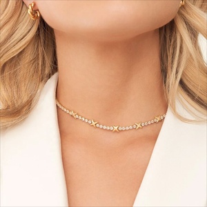 Custom Zircon Fixed Charm <b>Tennis</b> <b>Necklace</b> 18K <b>Gold</b> Plated 316L Stainless Steel Unisex Hiphop Jewelry - Product Image 2
