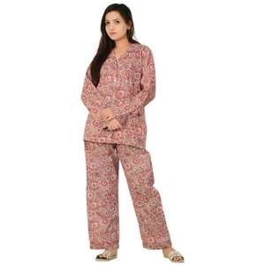 Women Pajama Set Floral Design 100% Cotton Long Sleeve Shirt and <b>Pants</b> Lightweight Breathable Summer Night Suit Sleepwear - Product Image 2