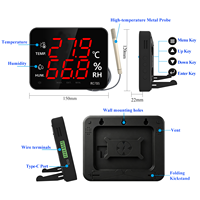 Meteran Pengukur Suhu dan Kelembapan Layar LED Industri 7 Inci dengan Probe Eksternal Alarm Kabel Daya USB 5V Akurasi Tinggi