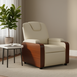 Poltrona Reclinabile in Ecopelle Crema con Struttura in Legno, Funzionamento Manuale, Design Contemporaneo per Arredamento Soggiorno - Product Image 2