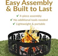 Anneau de feu portable en métal de 36 pouces avec découpes représentant des animaux sauvages pour foyer extérieur