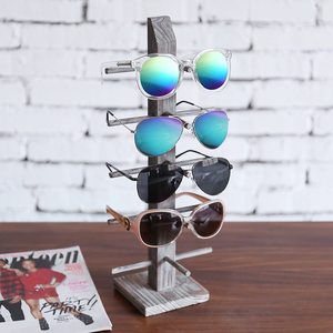 Wooden Eyeglasses Storage <b>Rack</b> 4 Slots Distressed Finish Display Stand For Sunglasses And <b>Glasses</b> - Product Image 3