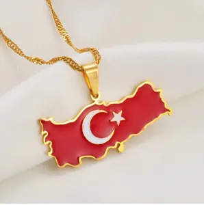 Inspired Turkey Map Flag Necklace Chain Pendant 316L stainless steel jewelry fashion classic necklace material