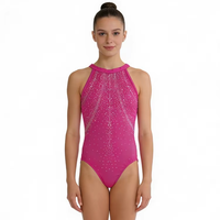 Justaucorps de gymnastique personnalisables en nylon 100% avec strass sur tout le corps et impression numérique pour enfants - Marque OEM personnalisée
