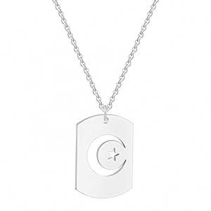 Collana con stella con mezzaluna quadrata in acciaio inossidabile per uomo e donna con ciondolo in amuleto islamico spirituale gioiello religioso turco - Product Image 2