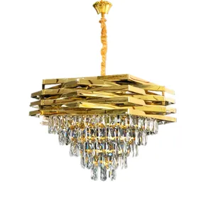 Luxury Large Brass Gold Crystal Chandelier Modern Staircase Hotel Wedding Decoration Big Pendant Hanging Light