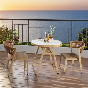 Set Salvaspazio <span class=keywords><strong>da</strong></span> Esterno: Tavolino <span class=keywords><strong>da</strong></span> Caffè e 2 Sedie in Rattan Intrecciato per <span class=keywords><strong>Terrazzo</strong></span>, Giardino o Bistrò - Product Image 3