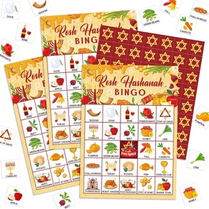 Cartes de bingo Rosh Hashanah pour 24 joueurs Jeu de fête du Nouvel An juif Activité de classe familiale Ensemble de bingo <span class=keywords><strong>Shana</strong></span> Tova avec marqueurs - Product Image 1