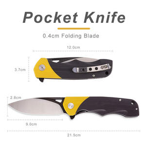 سكين جيب قابلة للطي بمقبض أسود أصفر G10 سكين تخييم تكتيكي مع مشبك خلفي - Product Image 2