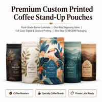 Bolsas de Café con Fondo Cuadrado y Logotipo Personalizado, Material de Grado Alimenticio, Acabado Mate, Cierre Desprendible, Válvula de Aire Unidireccional para Granos