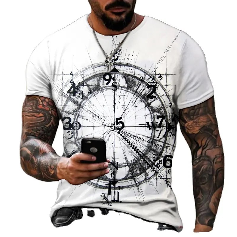2022 New Men's Summer 3D Printing Compass T-shirt Hip Hop Style Large T-shirt Cross Style Short Sleeve Clothing