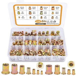 230Pcs Rivet Nuts Set Carbon Steel Zinc Plated Push In Knurled Head SAE Standard Assorted Sizes - Product Image 1