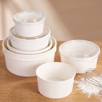 Bol à soupe en papier jetable avec couvercle, bol alimentaire en papier kraft blanc pour soupe chaude, salade, nouilles, crème glacée, emballage alimentaire à emporter