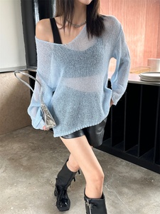 Doux <span class=keywords><strong>fait</strong></span> à la <span class=keywords><strong>main</strong></span> Mohair gluant Ma Haimao femmes décontracté col <span class=keywords><strong>en</strong></span> v <span class=keywords><strong>pull</strong></span> haut Micro Transparent pour le printemps et l'automne - Product Image 2