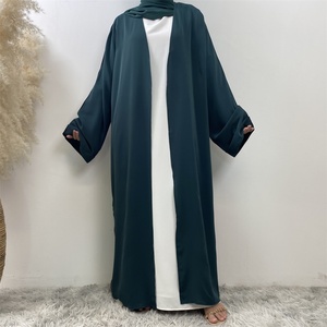 1438 #   Abaya ouverte populaire pour femme, modèle 2025, en tissu Nida lisse et élégant, design bicolore, manches amples, dos noir. - Product Image 3
