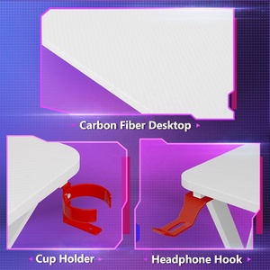 <span class=keywords><strong>Escritorio</strong></span> de juegos blanco en <span class=keywords><strong>forma</strong></span> de <span class=keywords><strong>L</strong></span>, mesa de juegos con superficie de fibra de carbono, <span class=keywords><strong>escritorio</strong></span> de computadora de esquina con portavasos, gancho para auriculares - Product Image 3