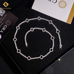 925 Silver Rhodium Plated <b>Statement</b> <b>Necklace</b> Geometric Clover Design Party Jewelry 3mm 5mm Tennis Chain - Product Image 1