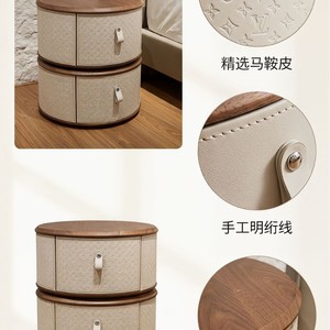 Table de chevet moderne en cuir avec plateau en bois et rangement pour chambre à coucher, décoration de luxe pour la maison - Product Image 1
