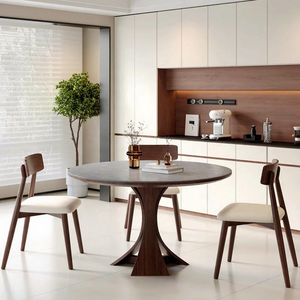 Mesa de Comedor Redonda de Lujo de Madera Maciza Estilo Italiano, Diseño Contemporáneo, 6 Plazas, Cubierta de Vidrio Templado, <span class=keywords><strong>Muebles</strong></span> para Sala de Estar - Product Image 5