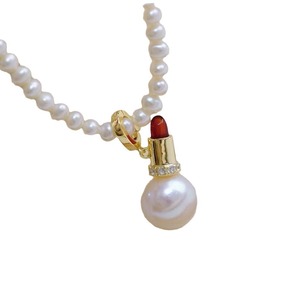 S925 Silver DIY Pearl Accessory Pendant 9-12mm Round Beads 31091 Empty Stand <b>Lipstick</b> Necklace Fashion Pendant Necklaces - Product Image 5