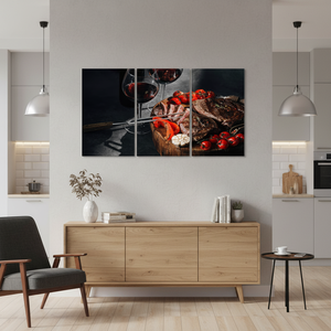 Panel de Arte Decorativo Impreso, Obra de Arte en Lienzo, Decoración Moderna para Cocina, Vino y Carne, Juego de 3 Cuadros Colgantes - Product Image 3
