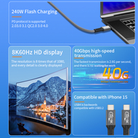Câble USB4.0 40 Gbps 8K 60 Hz PD240W Type-C Longueurs 0,5m-2m Charge Rapide 5A pour Téléphones Mobiles iOS, Ordinateurs, Appareils Photo et Écouteurs