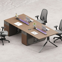 Estación de Trabajo de Oficina Modular Moderna y Ecológica para 4 Personas, Diseño de Paneles de Madera, Escritorio Comercial Independiente, Fácil de Ensamblar