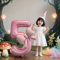 Foto-Requisiten zum 1. Geburtstag und Feiertagen für Mädchen, Aluminiumfolie, rosa Schleifen-Zahlenballons, Partydekorationen und fotografische Hintergründe