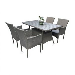 Modern Waterproof Rattan <b>Dining</b> Garden Set with Steel Frame for 1 Table 4 <b>Chairs</b> Cushions for Outdoor Patio & Courtyard - Product Image 1