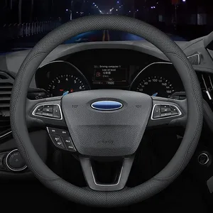 Nouveau 15 pouces <span class=keywords><strong>37</strong></span>-38cm couverture de <span class=keywords><strong>volant</strong></span> de voiture de sport en cuir Nappa antidérapant ajustement universel respirant pour Geely Buick couleur noire - Product Image 3