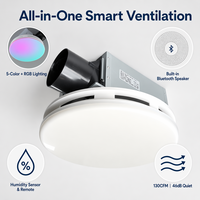 Ventilateur de plafond pour salle de bain à double vitesse, faible bruit, usage domestique, lumière ambiante à changement de couleur, sans fil, pour haut-parleur et humidificateur