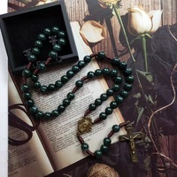 Chapelet moderne en perles de plastique imitant des pierres, fait main, en alliage de zinc, avec pendentif croix, collier catholique
