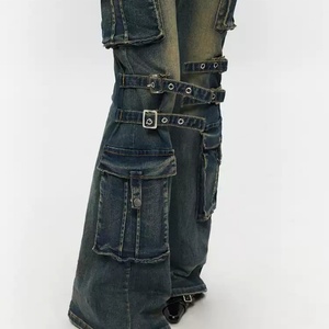 Pantalones Cargo de Algodón de Alta Calidad para Mujer, Estilo Vintage, con Múltiples Bolsillos, Vaqueros Acampanados, Pantalones de Mezclilla para Mujer - Product Image 3