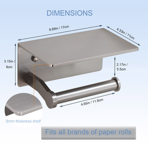 <span class=keywords><strong>Portarotolo</strong></span> Moderno Autoadesivo <span class=keywords><strong>con</strong></span> Mensola per Bagno, Nero/Nichel Spazzolato - Product Image 4