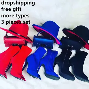 MOQ 1 new arrival Hat Set Matching Bags Ladies Handbags shoes Women Hand Jelly Purses Two Tone Colour Girls Fedora And Purse