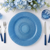 Assiettes de présentation jaunes en verre de 13 pouces avec sous-assiettes dorées à motif cannelé radial en relief pour la vaisselle de mariage et la location événementielle