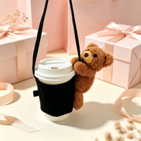 Vente en gros d'ours en peluche miniatures personnalisés, mignons et de style dessin animé, pour accessoires de tasses à café, de pailles et de sacs à dos