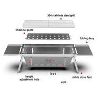 Nouveau style de barbecue portable au charbon de bois en acier inoxydable chromé, sans fumée, avec contrôle tactile de sécurité, pour 5+ personnes, camping