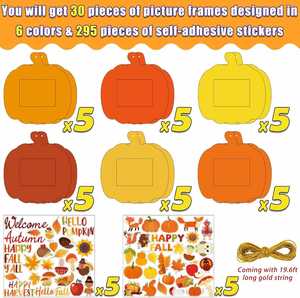 30 Packs Fall DIY Craft Kit for Kids Classroom Home Decoration FThanksgiving <b>Pumpkin</b> Photo Frames with Stickers - Product Image 2