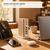 Chargeur GaN 8 ports 520W, station USB C de bureau, 4C PD100W 4A QC30W, écran intelligent, compact, pour Apple Samsung