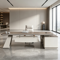 Bureau de direction en forme de L, table de patron en bois de 50 mm d'épaisseur, poste de travail d'angle moderne avec armoire de classement
