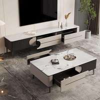 Ensemble meuble TV et table basse en pierre frittée, design moderne et minimaliste, meuble de rangement combiné pour salon d'hôtel, montage facile