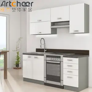 Armário de cozinha em estilo europeu modular preço barato, atacado, moderno, pequeno design, acabamento de melamina fojian, fábrica